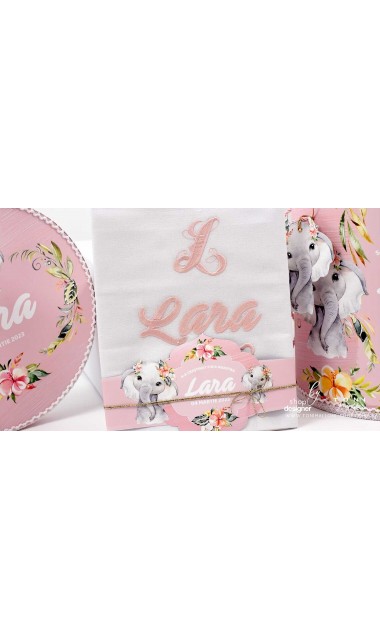 Trusou de botez cu elefantica si flori tropicale Elephant Baby Girl 6